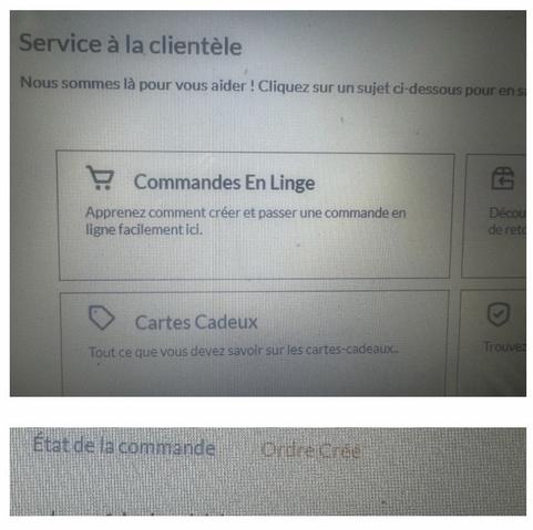Capture d’écran de mauvaise traduction/manque de relecture sur le site Web d’une multinationale

Image du haut on peut lire: Commandes en linge

Image du bas on peut lire: Ordre créé