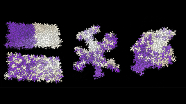 Photo of two purple and natural colored infinity puzzles with no picture combined in different ways