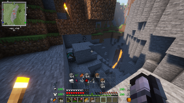 minecraft screenshot showing a mining computercraft turtle mining a chunk