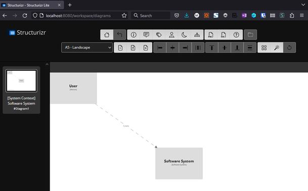 Screenshot of structurizr lite running in the web browser