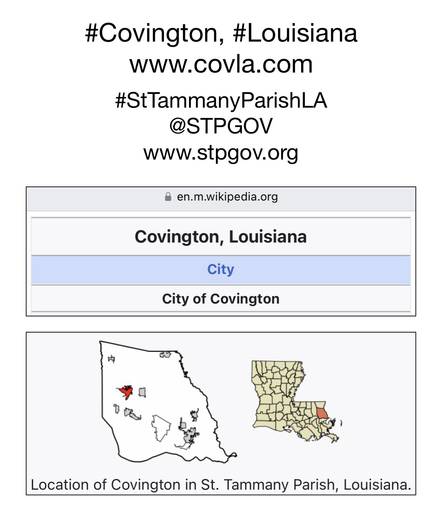Screenshot of map showing location of Covington, Louisiana (from Wikipedia).