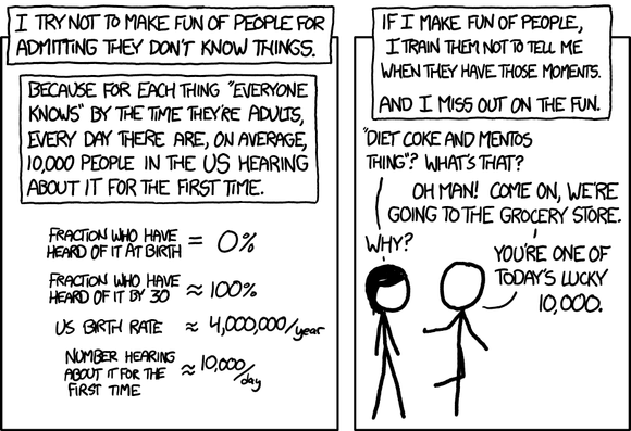 Xkcd's classic "You're one of today's lucky 10,000" comic.