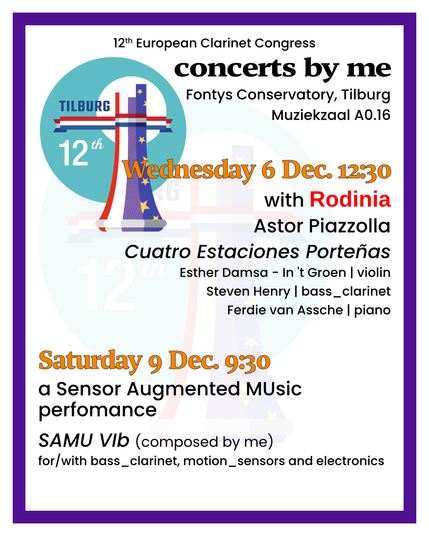 Concert schedule for Steven Henry during the 12th European Clarinet Congress