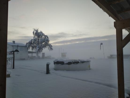 Frozen pool. Frozen windsock. Frozen little tower.