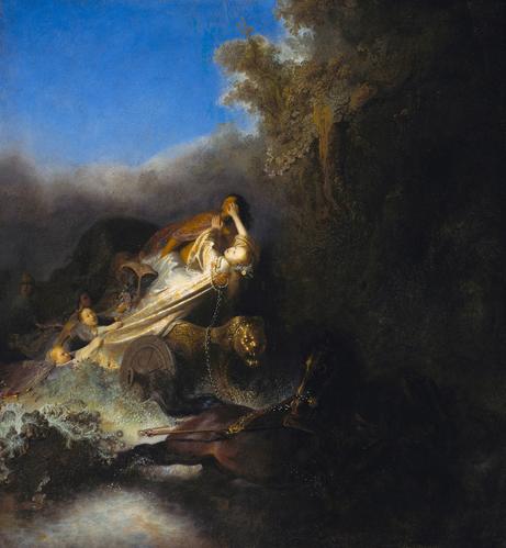 Peinture à l’huile sur un panneau de bois presque carré.
Elle est dynamisée par une composition où le groupe de personnages forme une diagonale, entre le ciel bleu dans sa moitié supérieure gauche et une sombre forêt qui ouvre sur les ténèbres dans sa moitié droite. 
Dans un chariot orné d’une tête de lion tiré par des chevaux bais lancés au galop, Proserpine se débat avec acharnement contre son ravisseur Pluton qui l’emprisonne entre ses bras. 
La jeune fille terrorisée le repousse avec vigueur et lui griffe le visage. 
Dans la violence du rapt, le corps de Proserpine, drapé dans une virginale robe blanche, chavire en arrière et son panier est renversé, laissant s’échapper sa cueillette. 
Plusieurs personnes tentent de la retenir en s’accrochant à sa cape blanche aux broderies dorées, mais elles sont traînées au sol par la folle cavalcade des chevaux de Pluton qui se ruent vers le royaume des Enfers.
