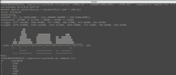 A simple example with the new currycarbon features on the command line.