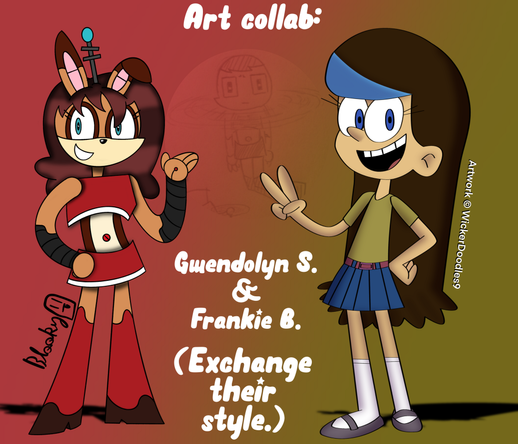Two OC drawings with each one in his style. Left: Gwendolyn S., drawn by me. Right, my OCsona, drawn by @/Wicker_Doodles9