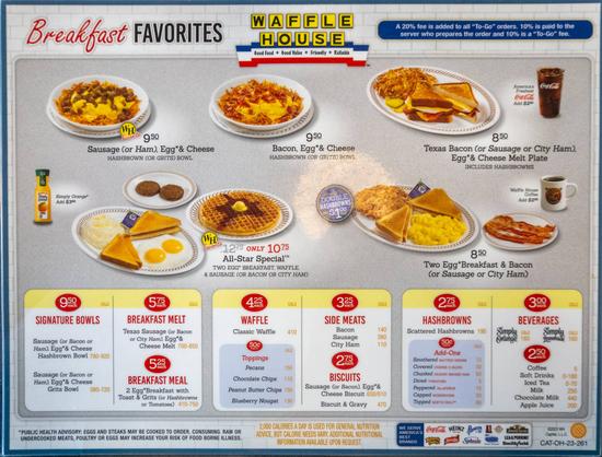 Waffle House Breakfast menu 2023