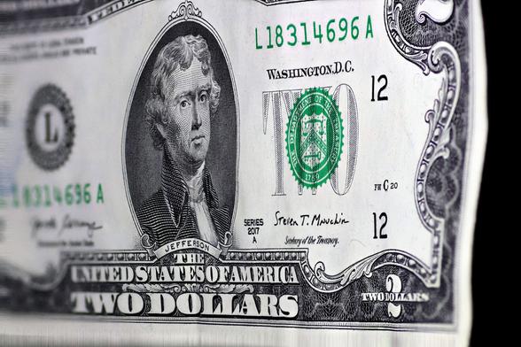 Playing around with a 56 year old 1967 El-Nikkor enlarger lens reversed mounted on a bellows 
Stacked closeup of a 2 dollar bill