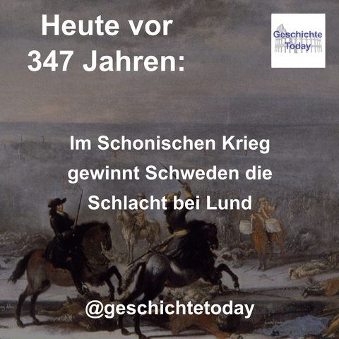 Heute vor 347 Jahren: Im Schonischen Krieg gewinnt Schweden die Schlacht bei Lund. Das Gemälde von Johann Philipp Lemke zeigt mehrere Reiter auf dem verschneiten Schlachtfeld bei Lund, darunter König Karl XI. von Schweden.