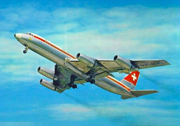Image gives the viewer the feeling of Speed. The jet it angled up towards the left upper corner. There is exhaust speeding out of all 4 engines.