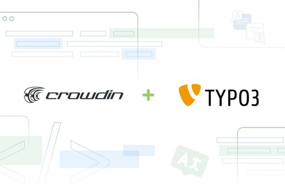 Illustration with the logos of Crowdin and TYPO3