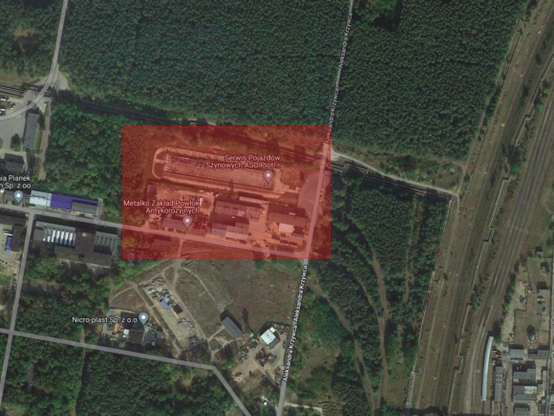 Coordinates of a third-party workshop extracted from PLC, overlaid on a map.