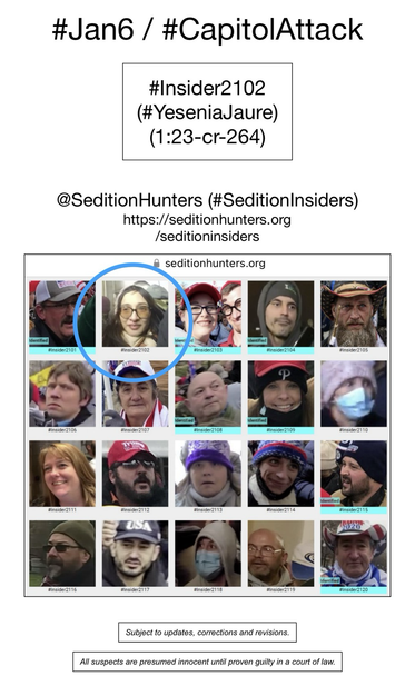 Photos of January 6th riot suspects who were observed inside the US Capitol Building, including Yesenia Jaure.