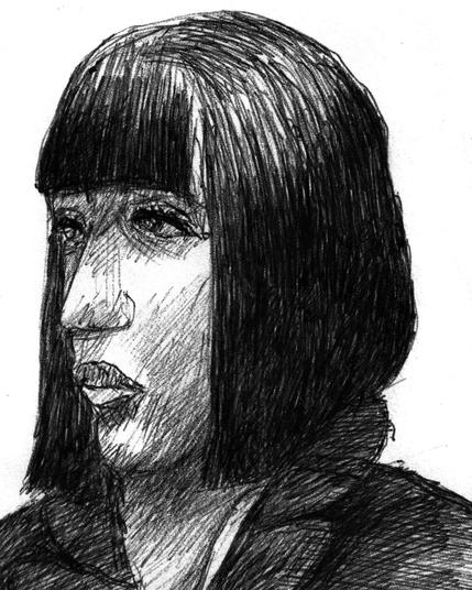 Woman with very black hair