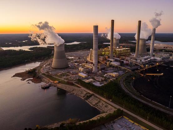 photo - aerial - oblique - power plant with emissions