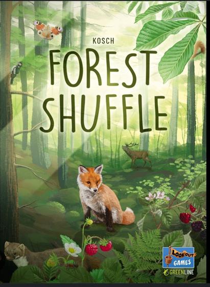 Cover of game forest shuffle picturing s fox, a moose, and other animals.