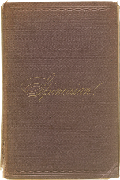 Book cover with the word “Spencerian” in a gold colored formal script.
