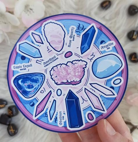 Round sticker sheet with crystals arranged into a circle.