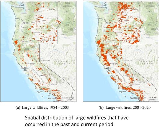 maps - Spatial distribution of large wildfires that have occurred in the past and current period