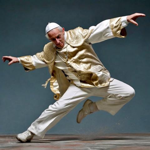 Pontiff dancing aggressively.
