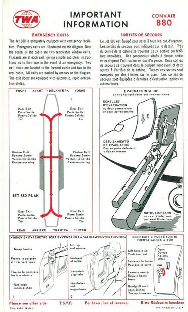 This side of the ard shows how to exit the plane and the slides.