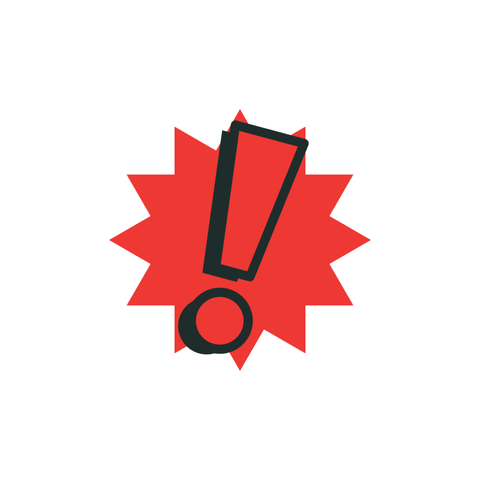 A red exclamation mark against a starburst background, in the style of a comic book panel