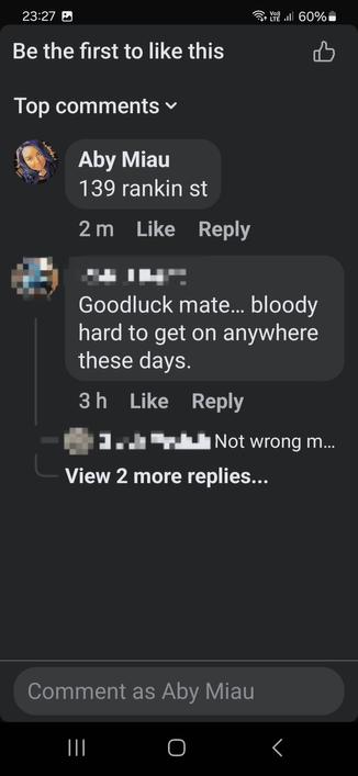 The response thread to the ad asking if anyone needs a feral pig hunter. 

I've commented with the address 139 Rankin St