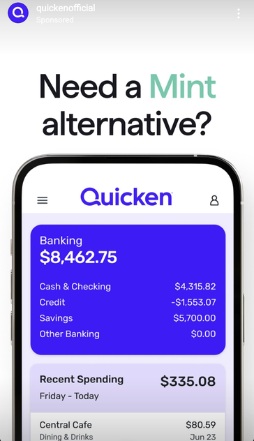 Intuit ad recommending Quicken as an alternative to Mint