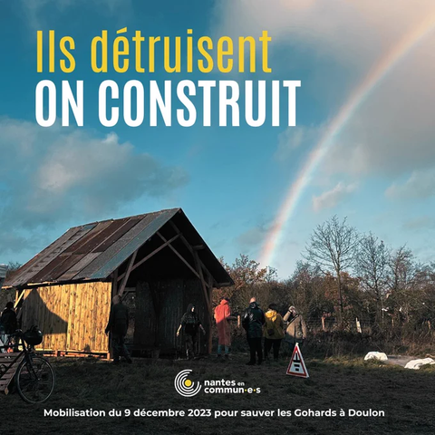 Ils détruisent, on construit ! Illustré par une photo de la Maison de la Résistance