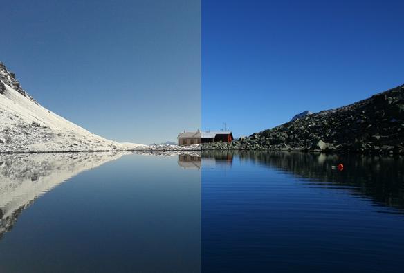 photo collage of Lake Gossenkölle and the research station in the backdrop