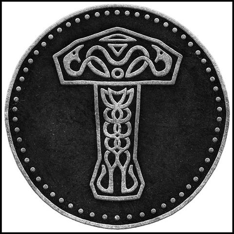 Illustration Thors Hammer als Symobol in einem Kreis.