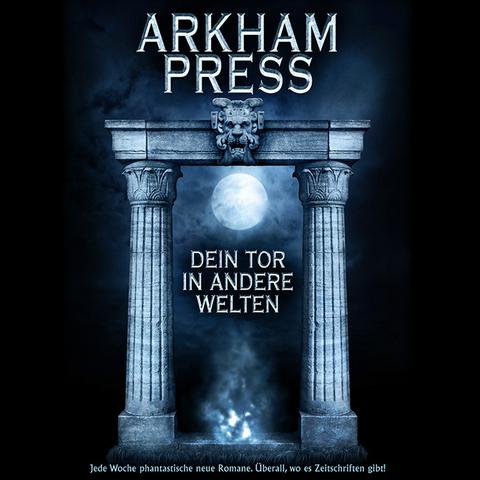 Illustration Arkham Press. Ein Tor mit Mond und Nebel.
