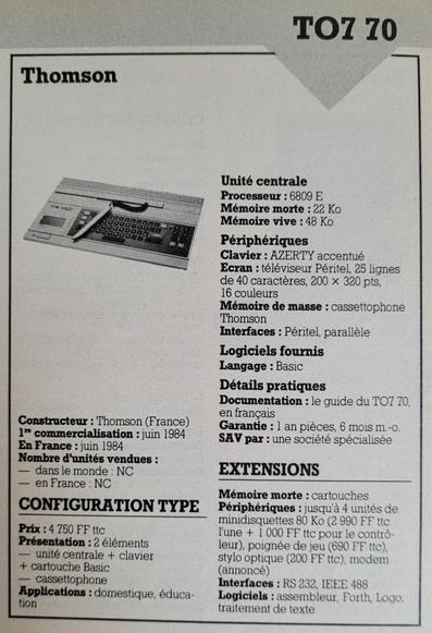 Fiche technique du TO7-70.