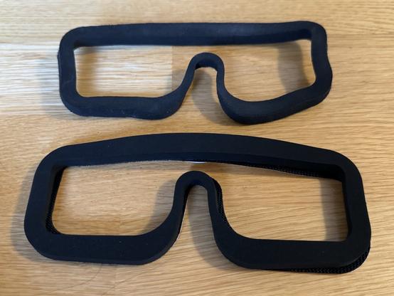 Photo, the original HDZero padding above and the replacement from NewBeeDrone below.

The original padding is already conformed to the shape of the goggles so it looks a bit smaller.