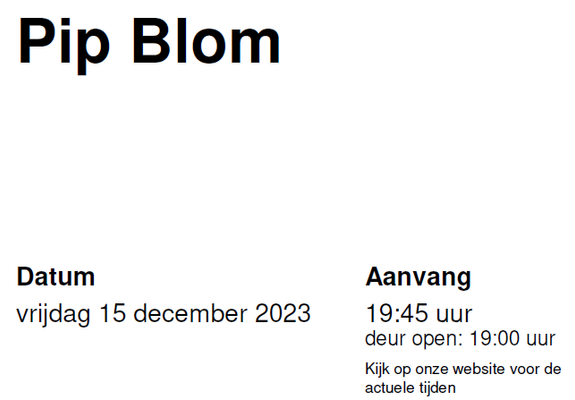 screenshot van een ticket voor het concert van Pip Blom in Tivoli Vredenburg op vrijdag 15 december