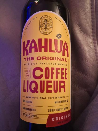 Photo of a bottle of Kahlua coffee liqueur