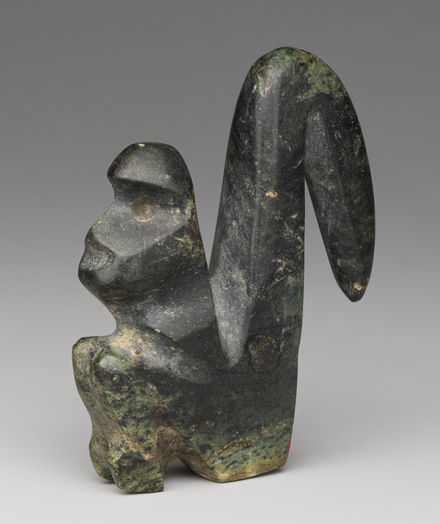 official museum photo of the monkey serpentine sculpture, side profile view 2 on grey gradient background