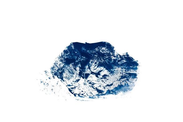 Cyanotype of a photography of Mont Collon, a mountain in Switzerland.
