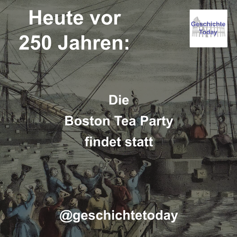 Heute vor 250 Jahren: Die Boston Tea Party findet statt. Das Bild, eine Lithografie von Nathaniel Currier, zeigt als Indianer verkleidete Bürger Bostons, die im Hafen von Boston Tee ins Wasser werfen. Am Ufer sind jubelnde Menschen zu sehen.