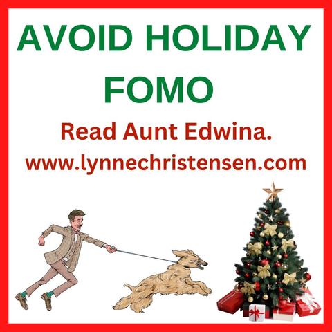 Aunt Edwina characters racing towards Christmas tree.