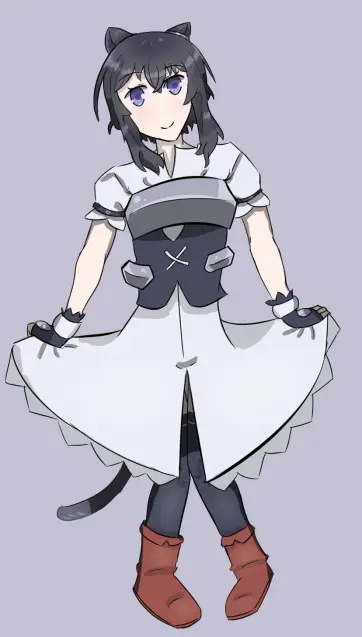 Digital artwork of Fran from the "Reincarnated as a sword" anime, she's dressing her season 1 armor, she's slightly raising her skirt while smiling.