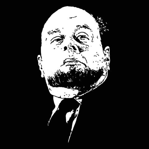 Pen drawing of a shady-looking bald man sneering and wearing a suit drawn on a black background.