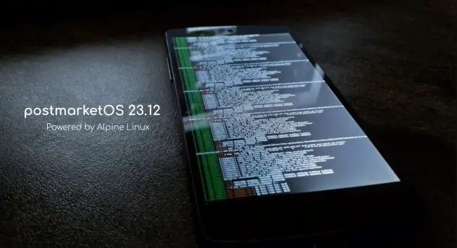 Photo of postmarketOS running on a mobile phone.