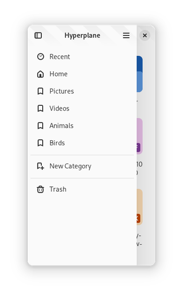 The app at a small size showing off its adaptive sidebar
