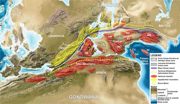 geology map, central Pangean mountains