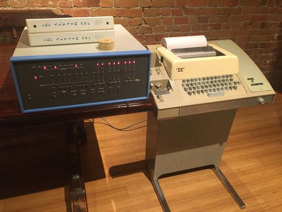 An original kit-built 1975 Altair 8800 computer with the popular Model 33 ASR (Automatic Send and Receive) Teletype as terminal. This particular unit is Altair serial #220040K, one of the first hundred sold.