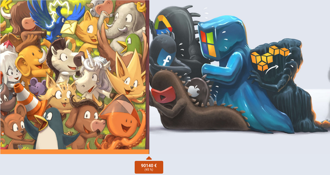 Screenshot of the 2023 Framasoft campaign bar filled at 45% - €90140