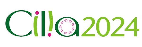 Logo of the European Cilia Meeting 2024 in green letter with the i looking like green cilia with pink basal bodies and nine microtubule pairs forming a ring inside the a.