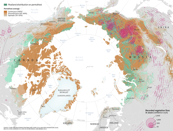 Map of the arctic permafrost and fires that happened there